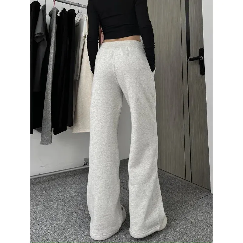 Getadme Grey Sweatpants Women Baggy High Waist Straight Jogger Pants Korean Fashion Autumn Winter Warm Sports Trousers Casual