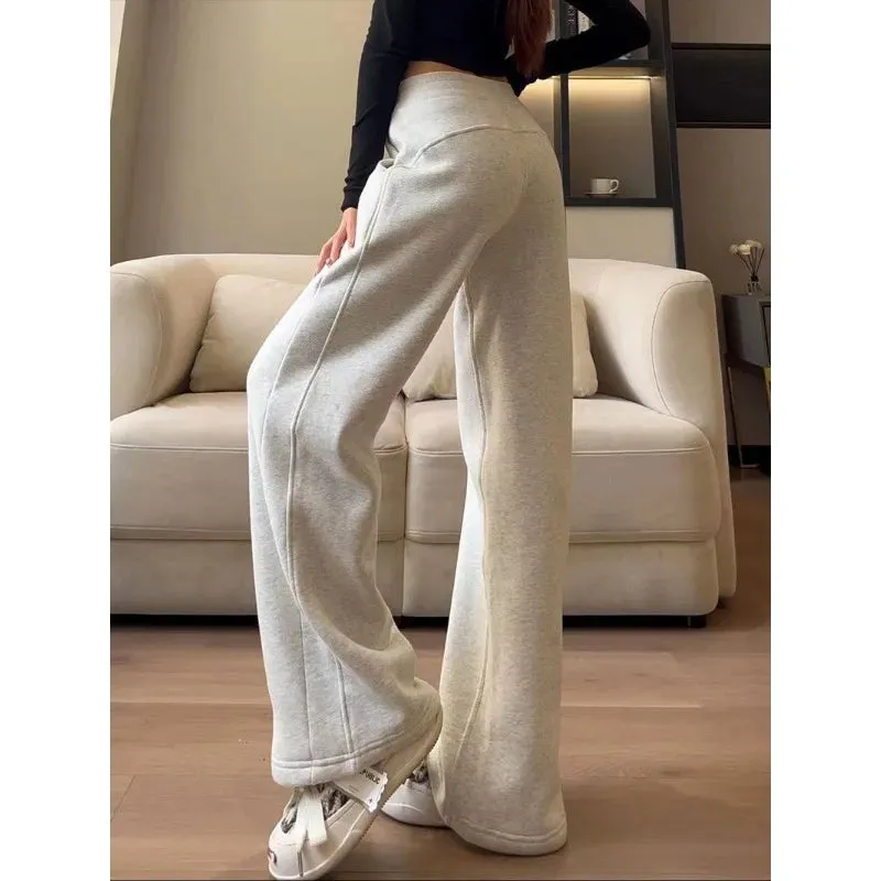 Getadme Grey Sweatpants Women Baggy High Waist Straight Jogger Pants Korean Fashion Autumn Winter Warm Sports Trousers Casual