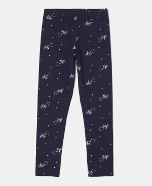 Girl's Super Combed Cotton Elastane Stretch Leggings - Navy Blazer Printed