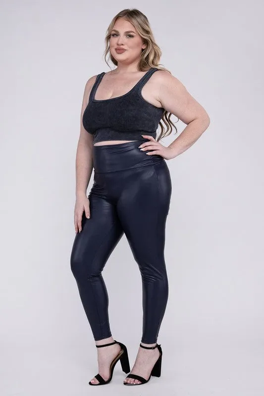 HI Curvy Plus Size Women  High Rise Faux Leather Leggings