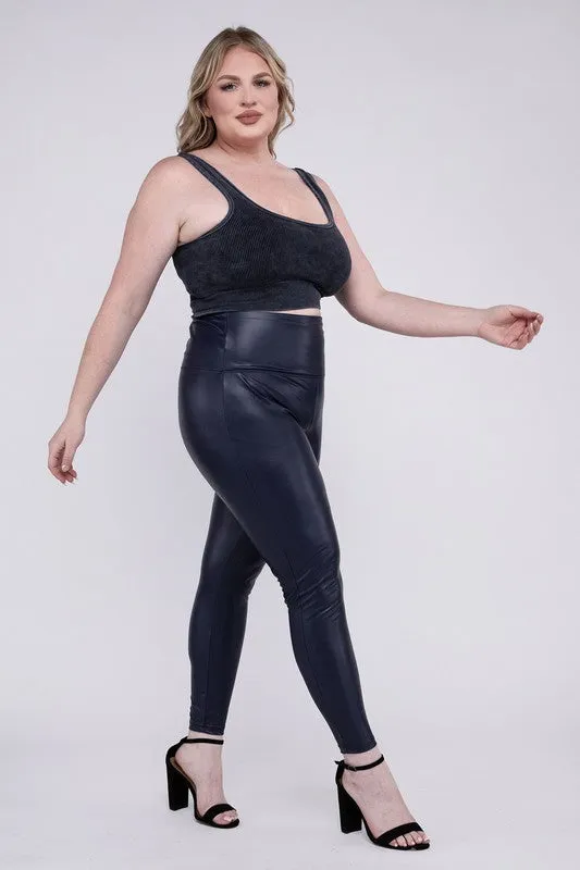 HI Curvy Plus Size Women  High Rise Faux Leather Leggings