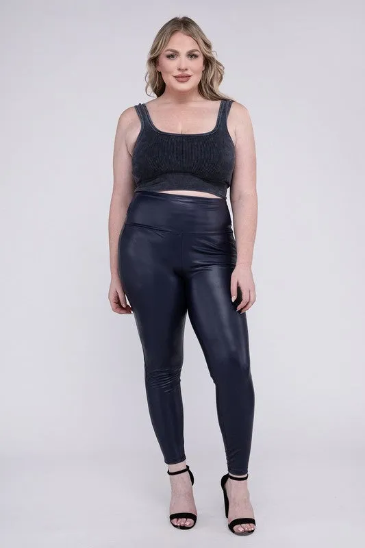 HI Curvy Plus Size Women  High Rise Faux Leather Leggings