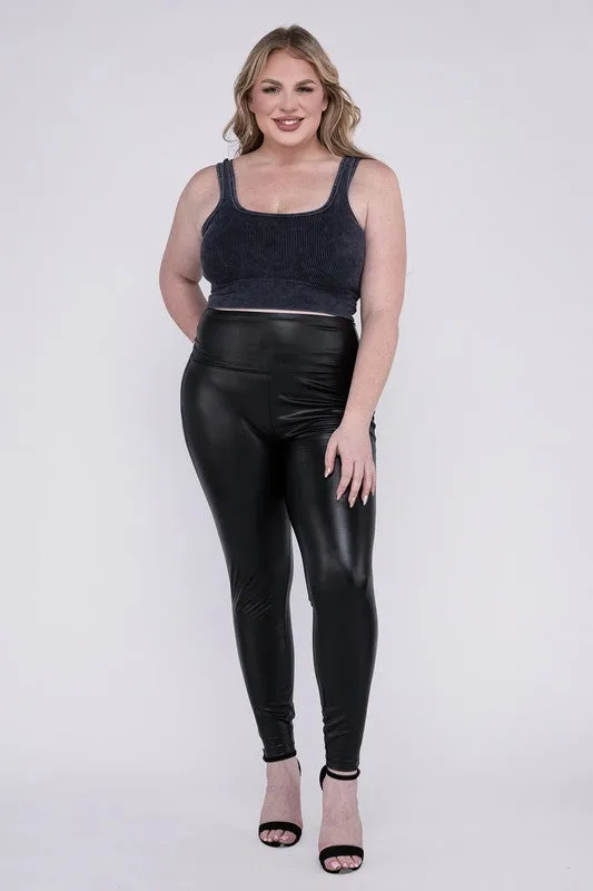 HI Curvy Plus Size Women  High Rise Faux Leather Leggings