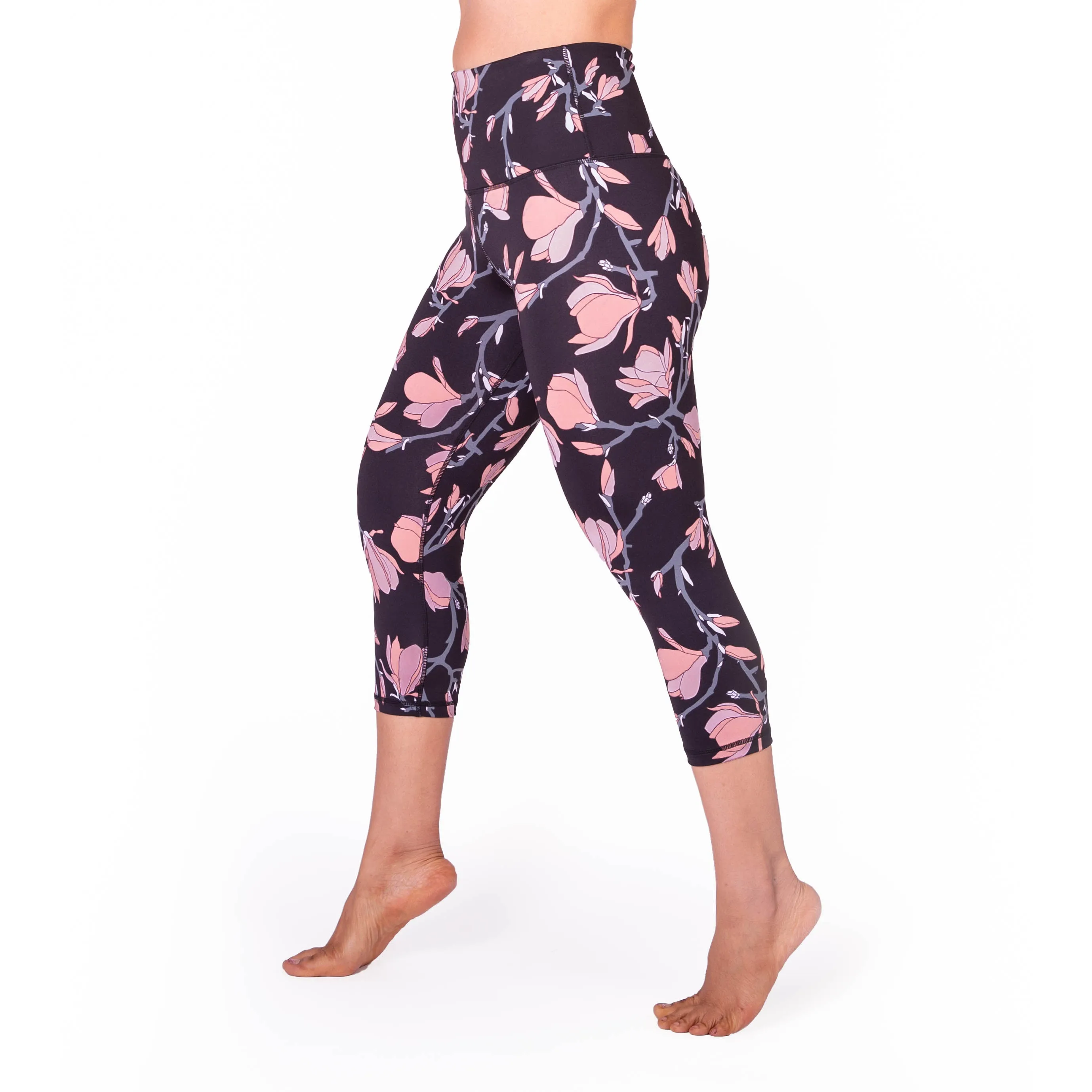 High Waist Magnolia Print Compression Capri Leggings