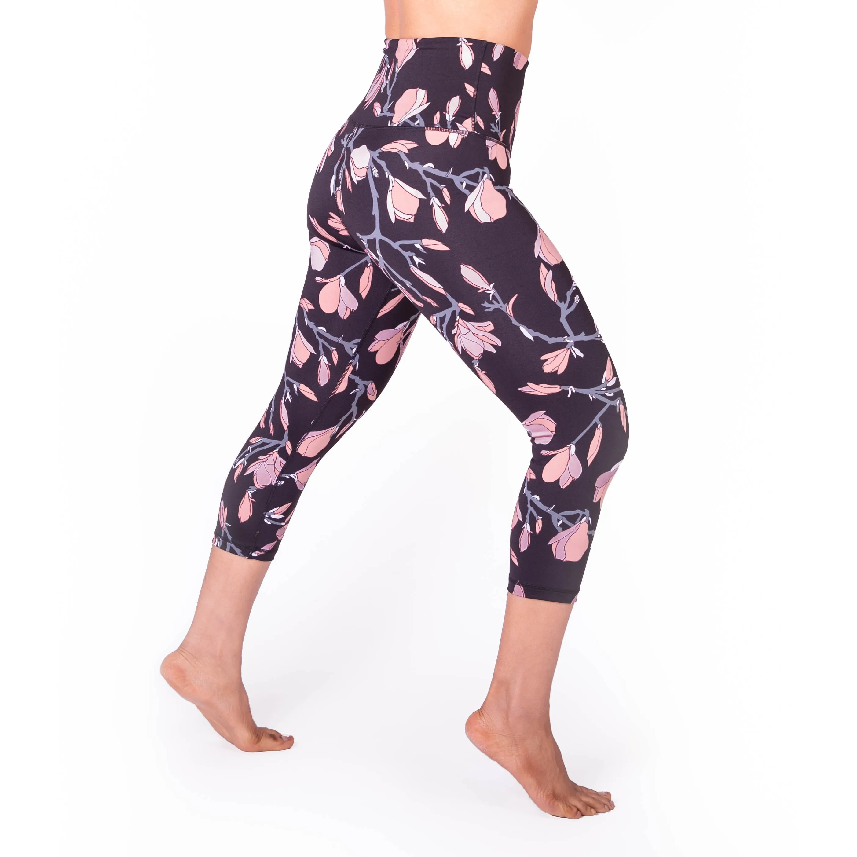 High Waist Magnolia Print Compression Capri Leggings