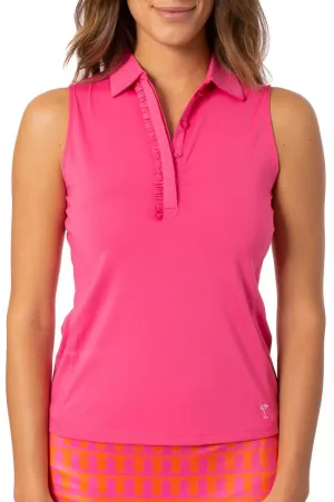 Hot Pink Sleeveless Ruffle Polo