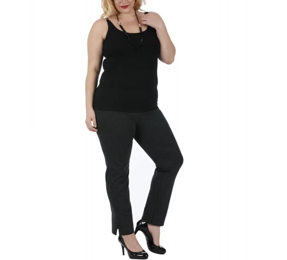 InstantFigure Curvy Plus Size Straight Leg Pant with Slit 16801MC