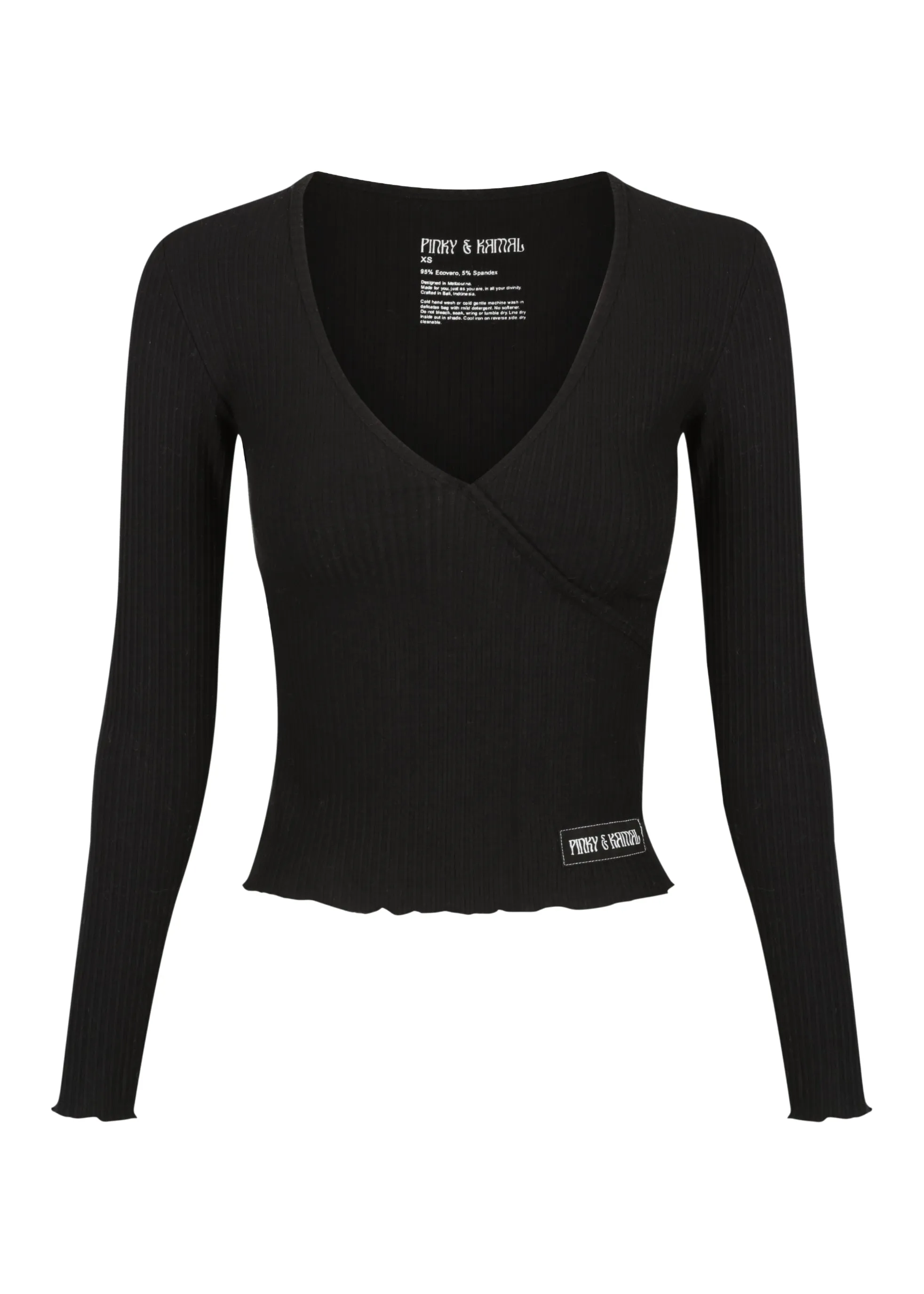 Long Sleeve Mock Wrap Top - Black