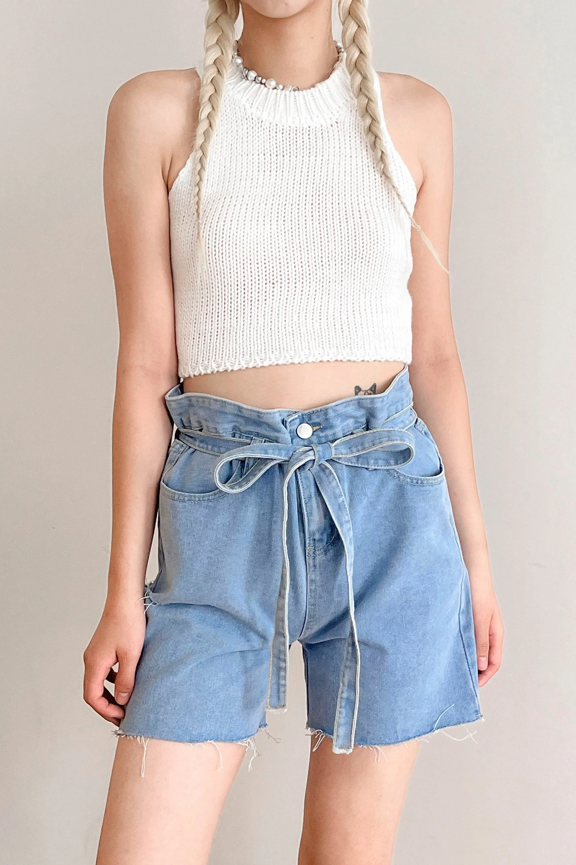 Luna Paperbag Denim Shorts