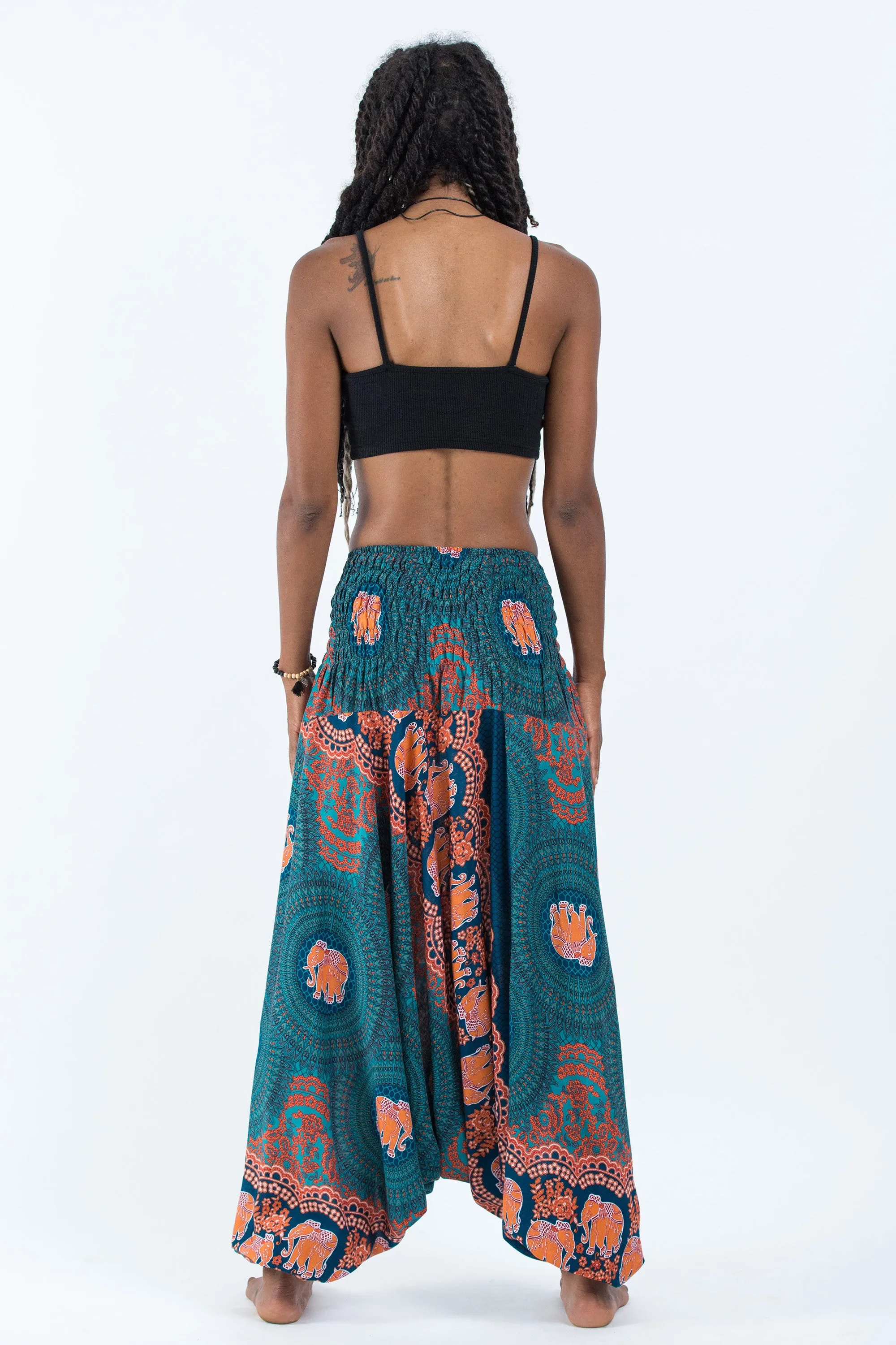 Mandala Elephant 2-in-1 Jumpsuit Elephant Pants in Turquoise