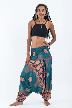 Mandala Elephant 2-in-1 Jumpsuit Elephant Pants in Turquoise