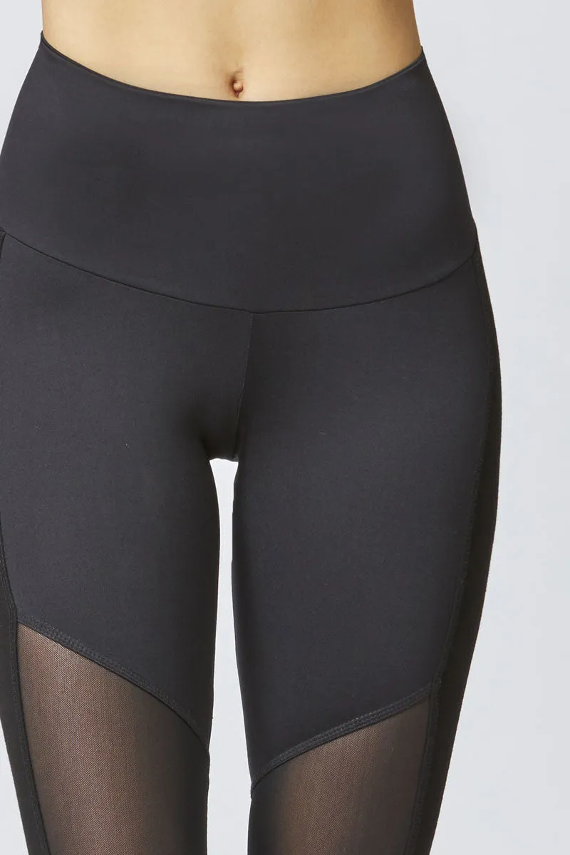 Medium Compression Waisted Leggings with Control Mesh Black