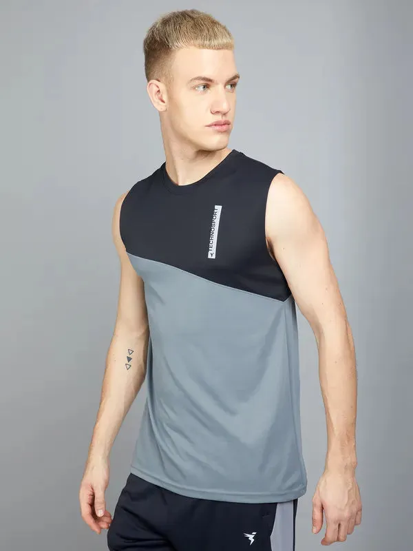 Men Colorblock Slim Fit Crew Neck Innerwear Vest with TECHNO COOL 