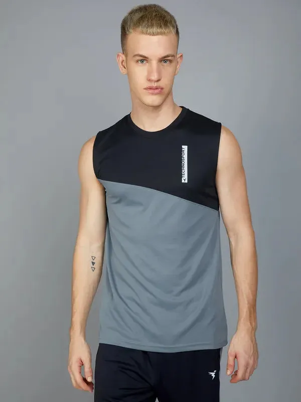 Men Colorblock Slim Fit Crew Neck Innerwear Vest with TECHNO COOL 