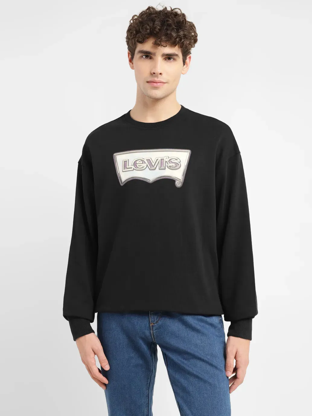 Men's Brand Logo Black Crew Neck Sweatshirt