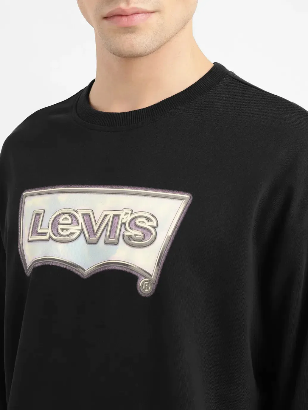 Men's Brand Logo Black Crew Neck Sweatshirt