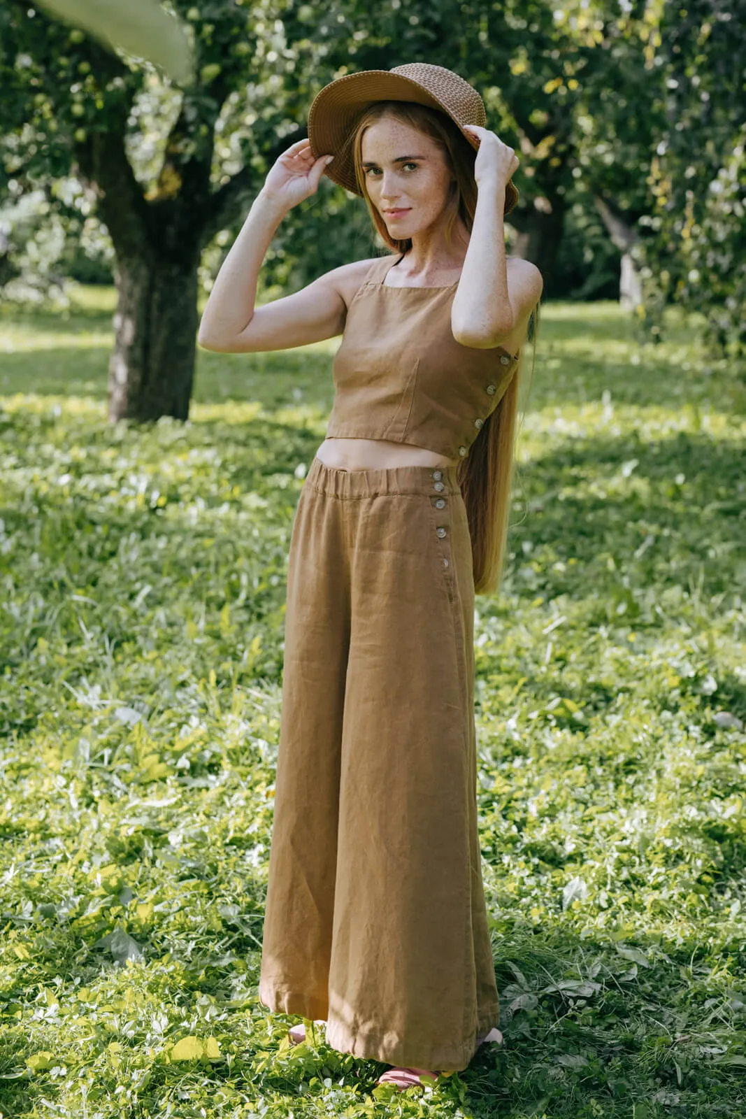 Midi Charlotte Trousers, Hemp, Camel Brown