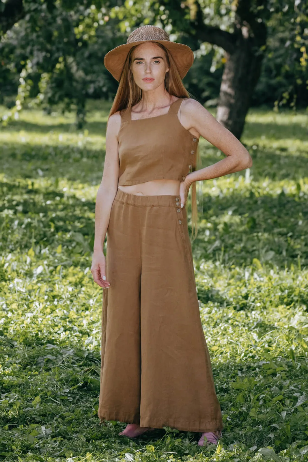 Midi Charlotte Trousers, Hemp, Camel Brown