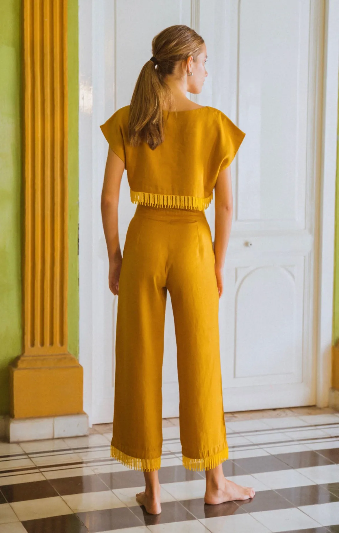 Mustard Straight Linen Trousers