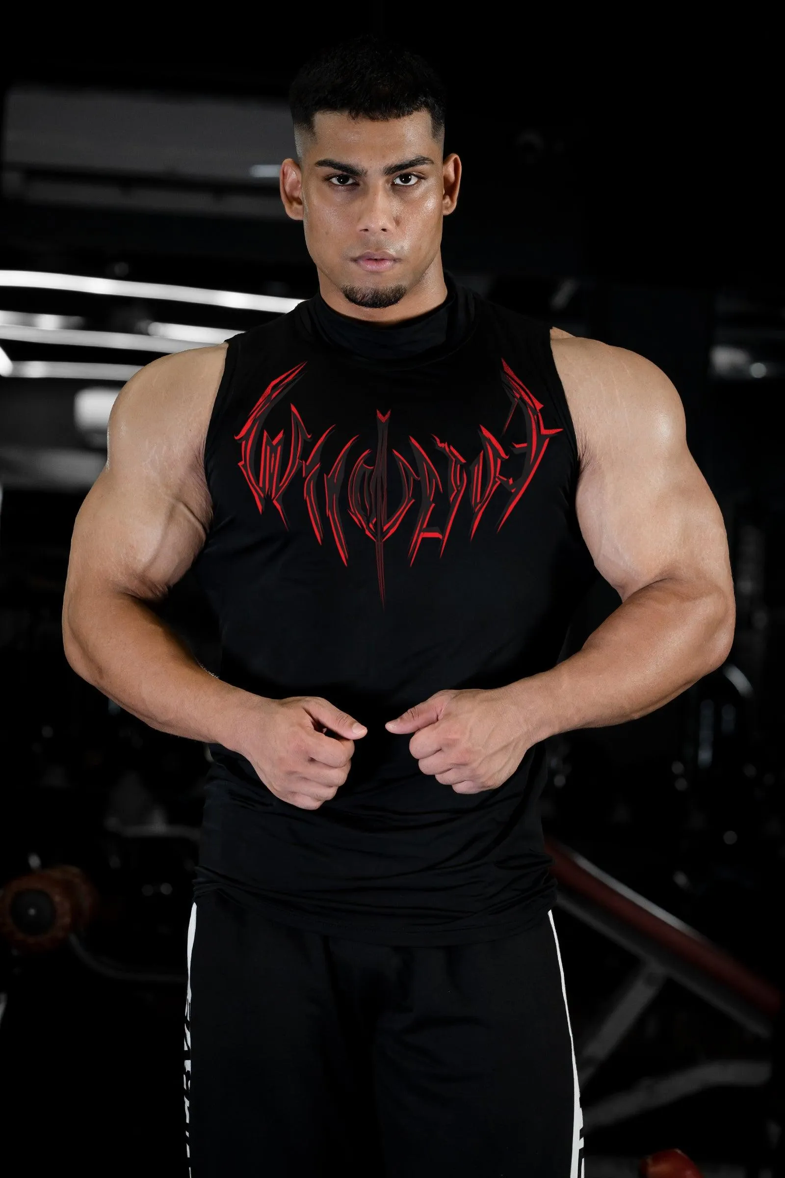 NIGHT WALKER ELITE COMPRESSION FIRE RED PRINT TANK (SHADOW BLACK)