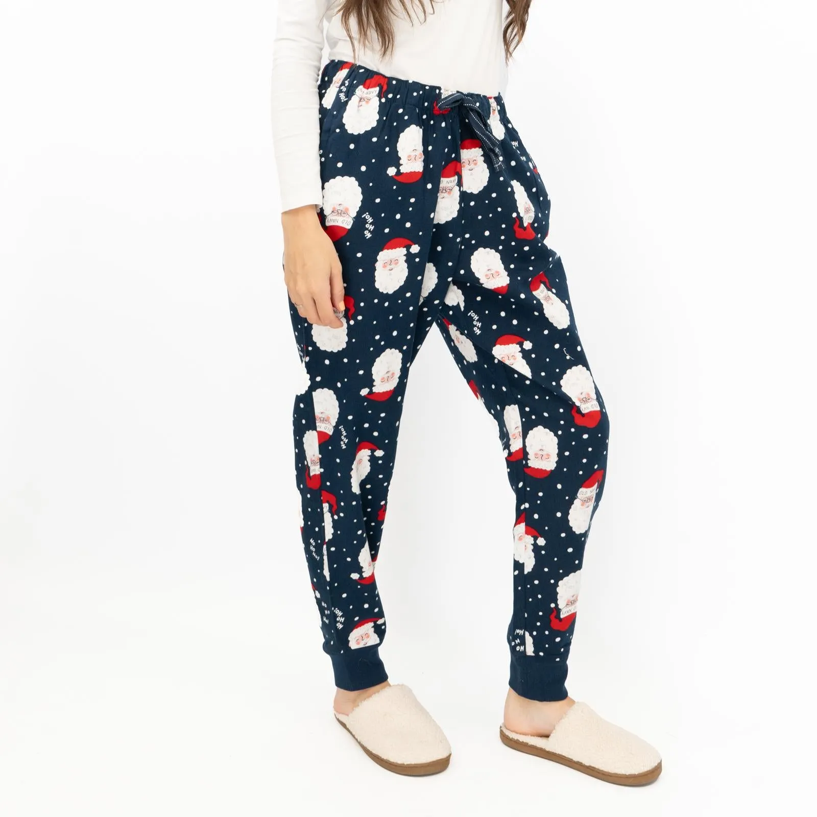 Old Navy Gap Womens Navy Santa Head Christmas Jogger Style Pyjama Bottoms Elasticated Waist Trousers