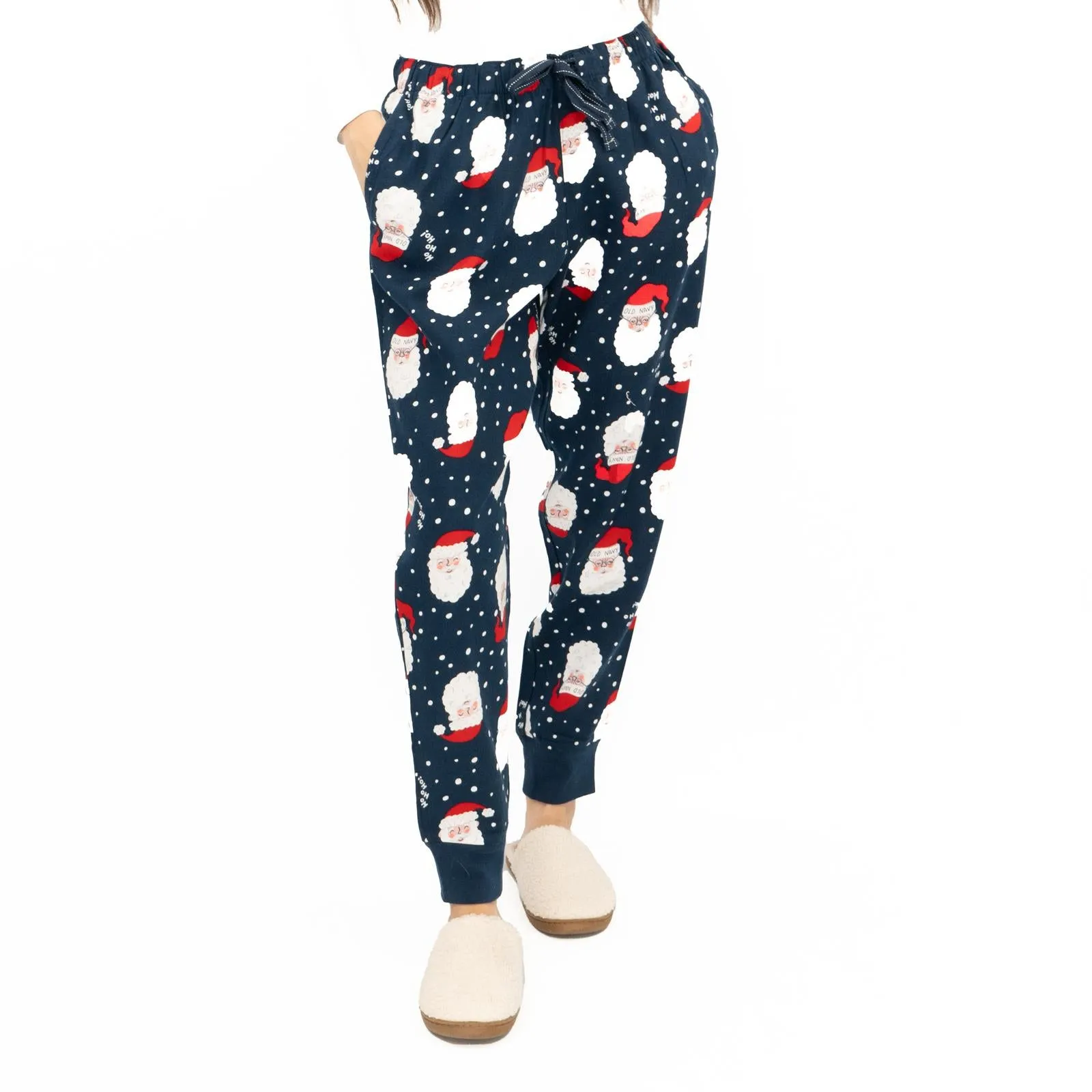 Old Navy Gap Womens Navy Santa Head Christmas Jogger Style Pyjama Bottoms Elasticated Waist Trousers