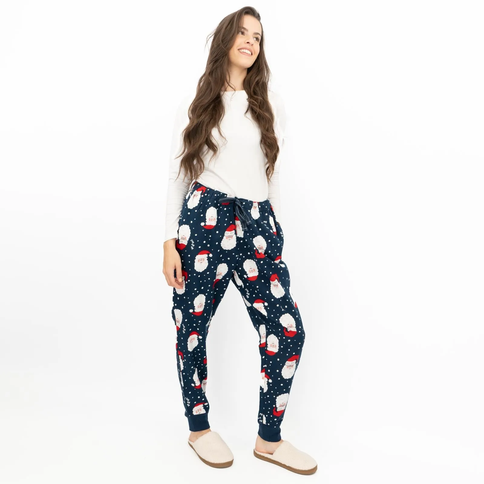 Old Navy Gap Womens Navy Santa Head Christmas Jogger Style Pyjama Bottoms Elasticated Waist Trousers