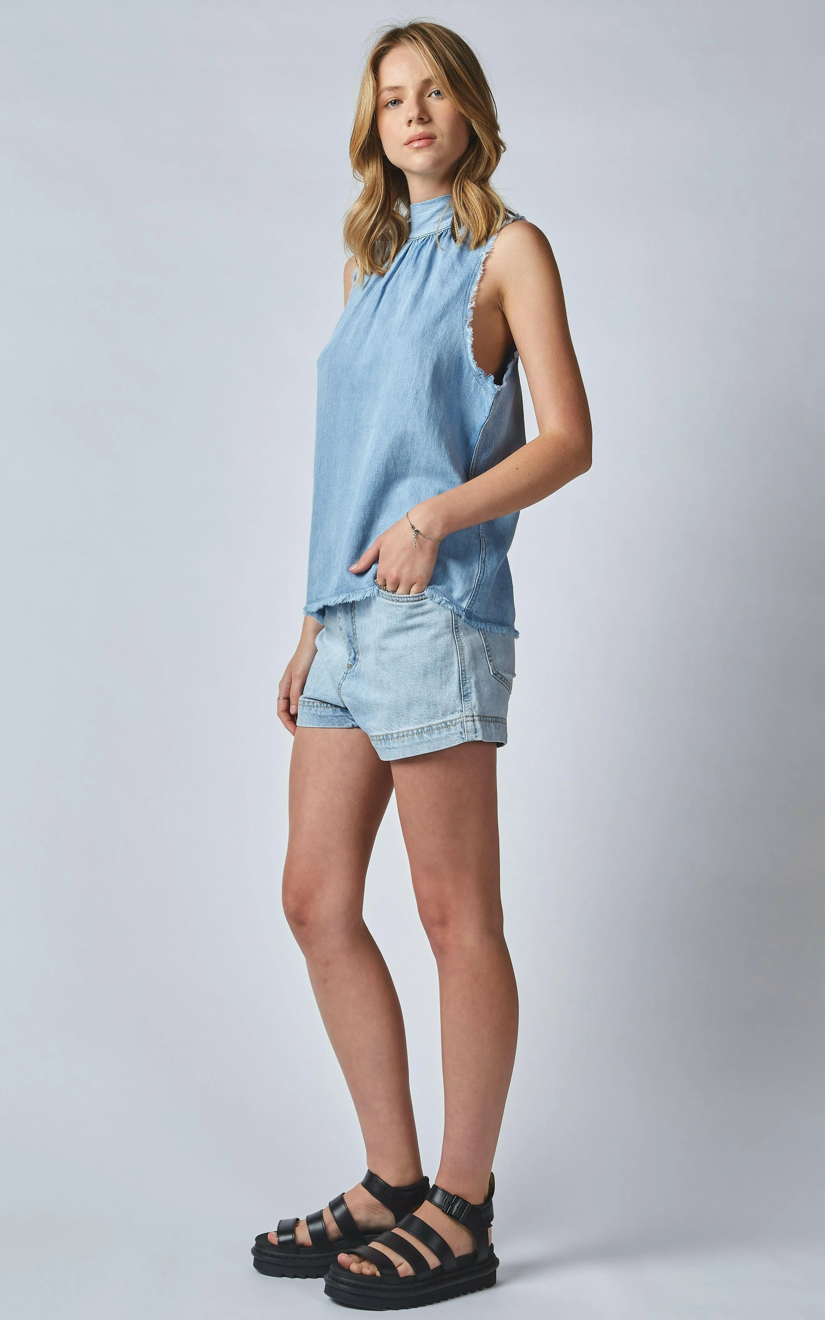 Oliana Linen Denim Neck Tie Tank