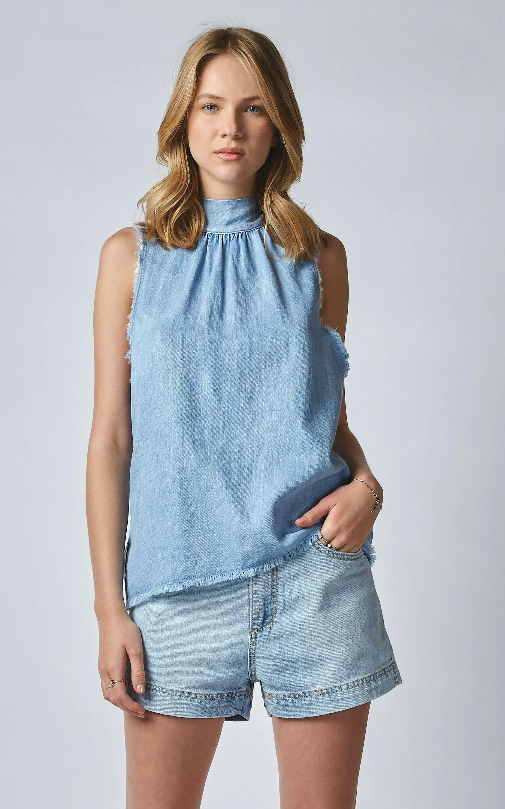 Oliana Linen Denim Neck Tie Tank