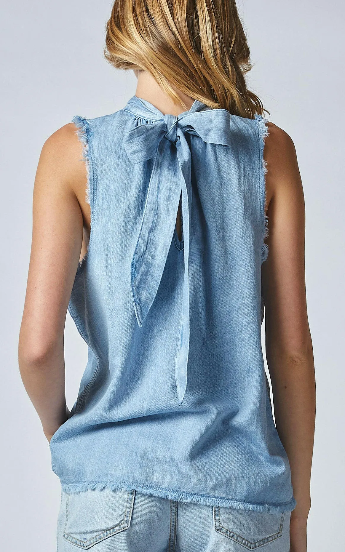 Oliana Linen Denim Neck Tie Tank