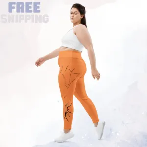 Orange Spider Print Plus Size Leggings for Halloween