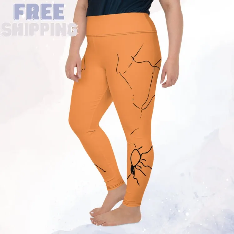 Orange Spider Print Plus Size Leggings for Halloween