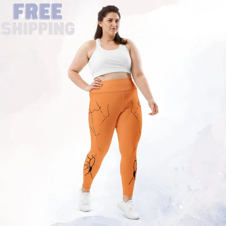 Orange Spider Print Plus Size Leggings for Halloween