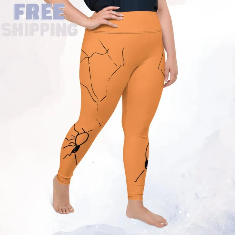 Orange Spider Print Plus Size Leggings for Halloween