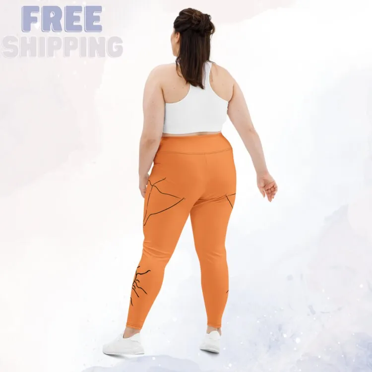 Orange Spider Print Plus Size Leggings for Halloween