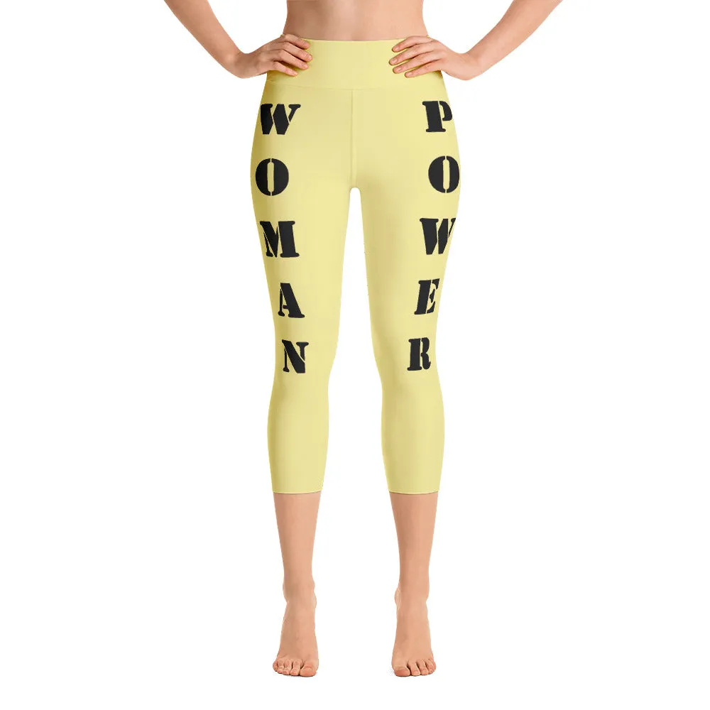 Our best viral leggings pale yellow woman power black letters