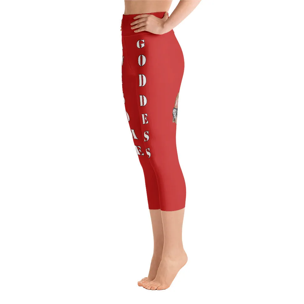 Our best viral leggings red awesome goddess white letters