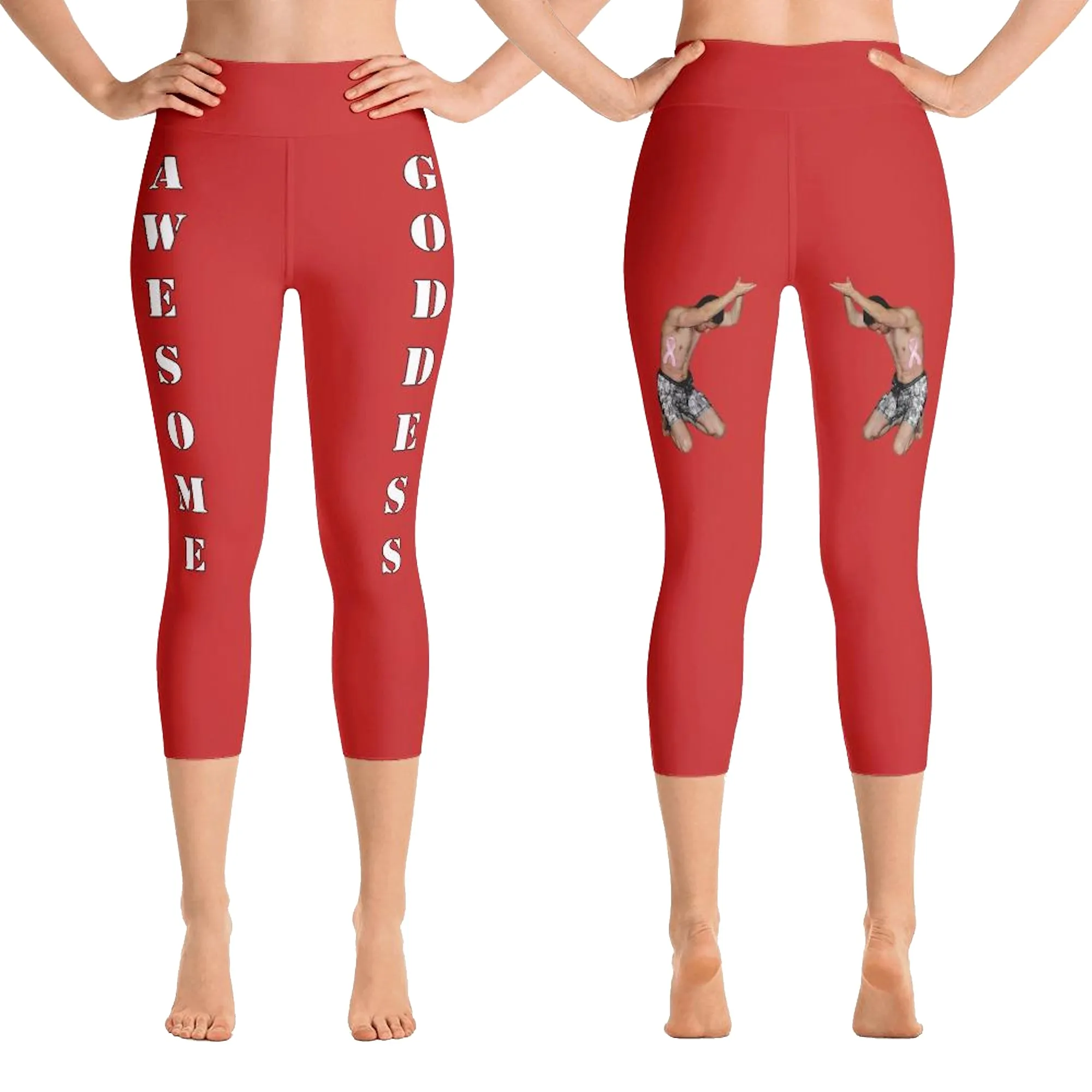 Our best viral leggings red awesome goddess white letters