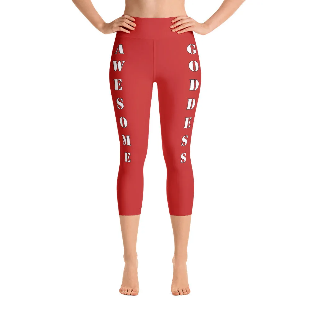 Our best viral leggings red awesome goddess white letters