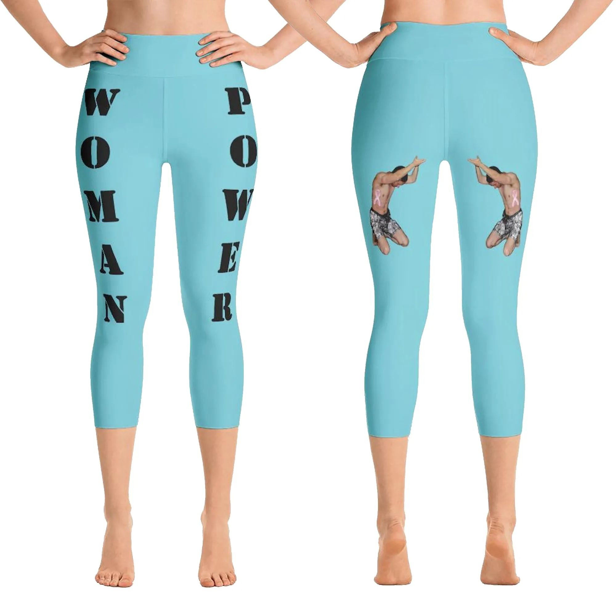 Our best viral leggings robin egg blue woman power black letters