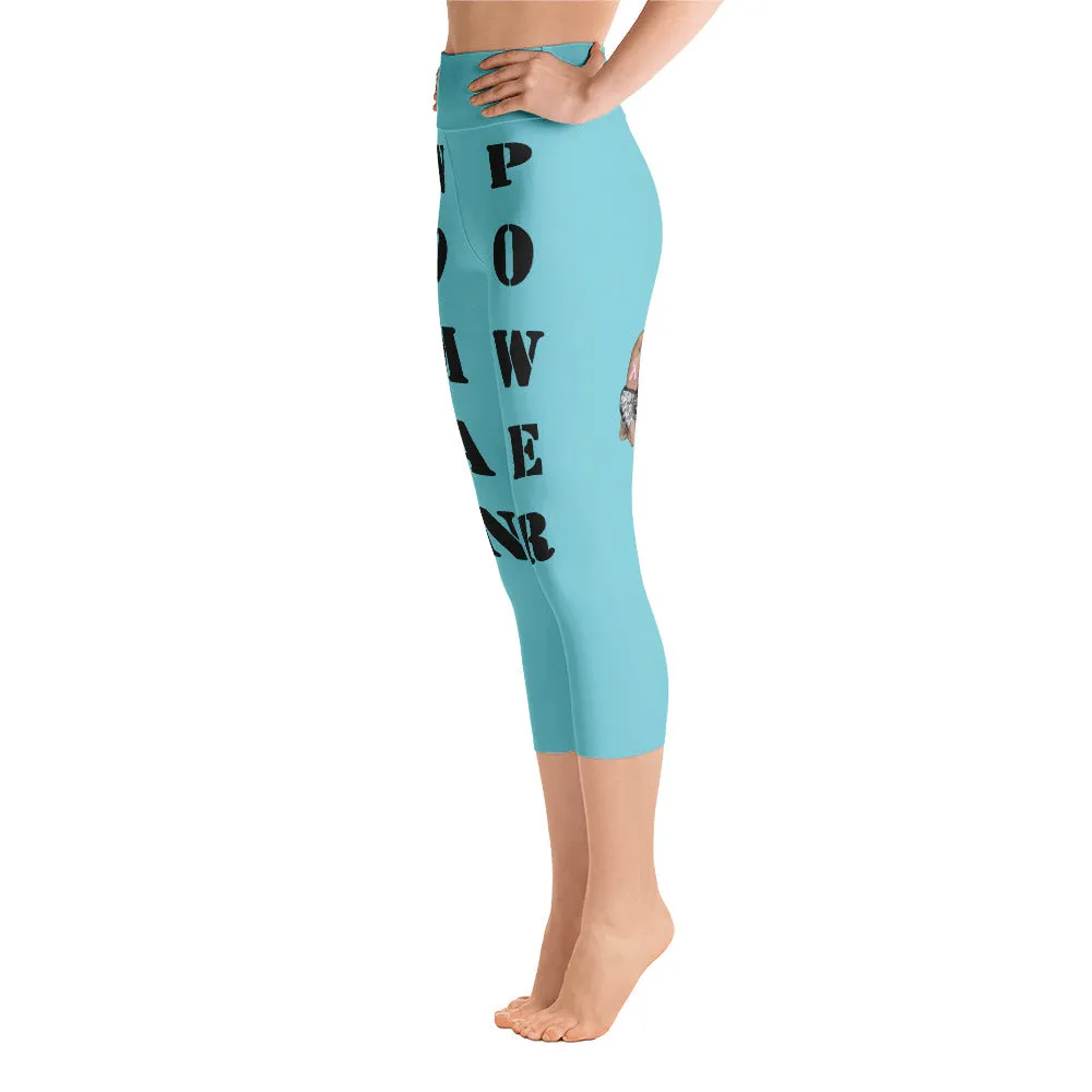 Our best viral leggings robin egg blue woman power black letters