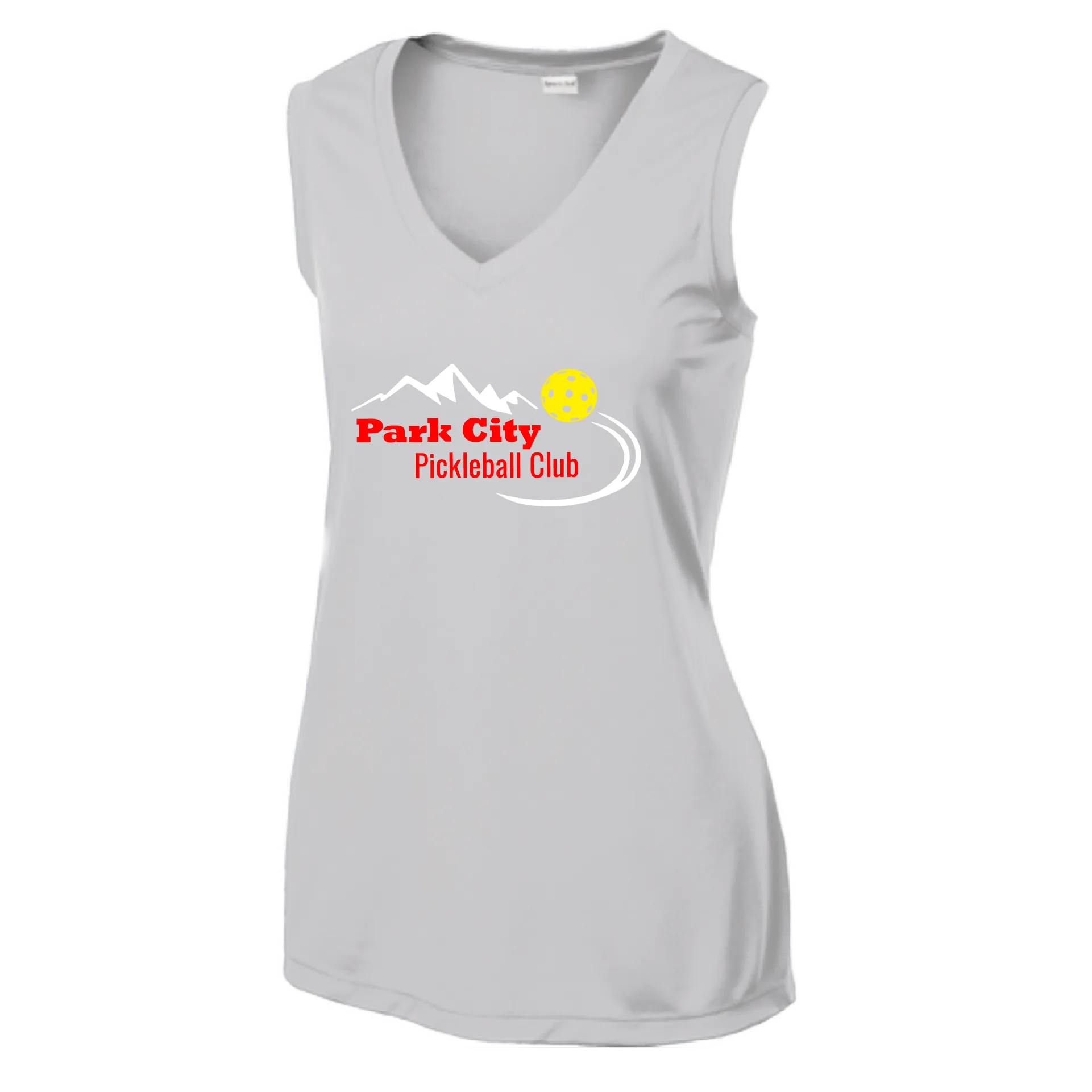 Park City Pickleball Club (Red Words) Customizable | Women’s Sleeveless Athletic Shirt | 100% Polyester