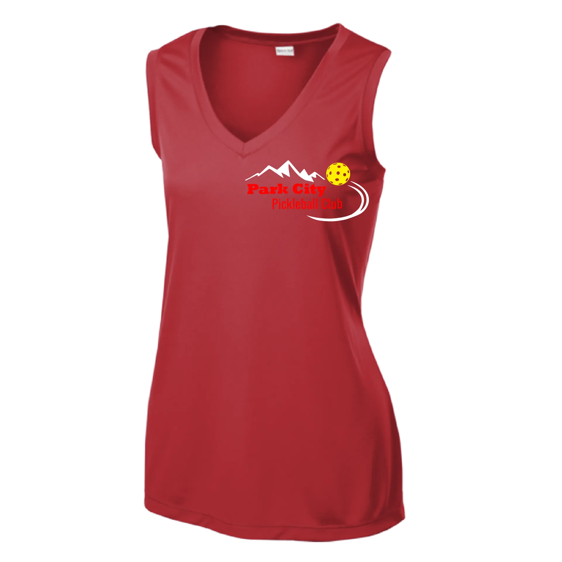 Park City Pickleball Club (Red Words) Customizable | Women’s Sleeveless Athletic Shirt | 100% Polyester