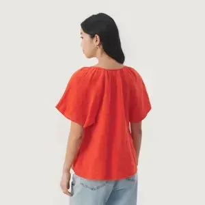 PART TWO GEORGIANA LINEN BLOUSE MANDARIN RED