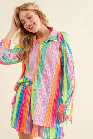 Press Pleated Rainbow Shirt with Matching Shorts