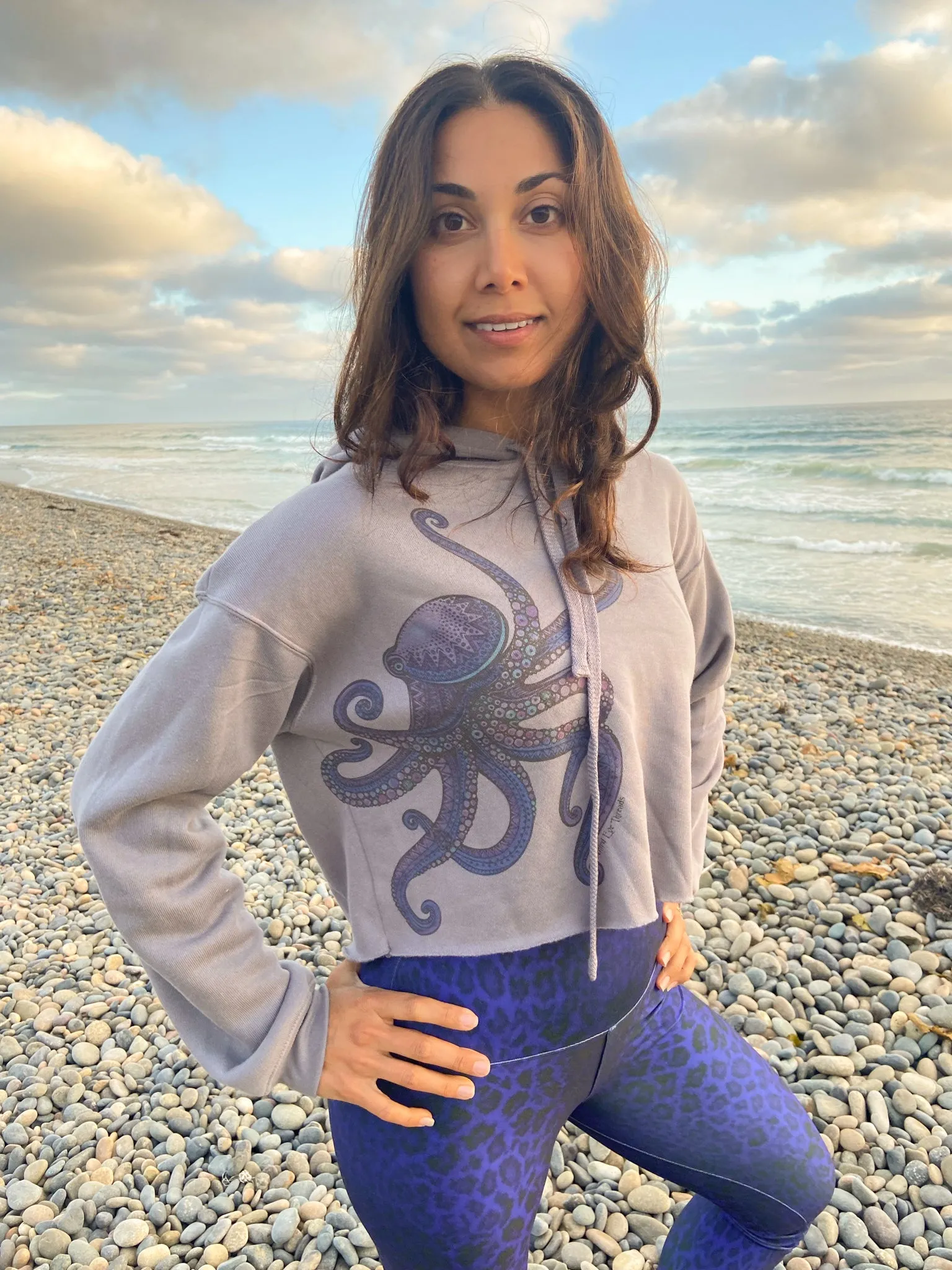 Purple Octopus Crop Hoodie