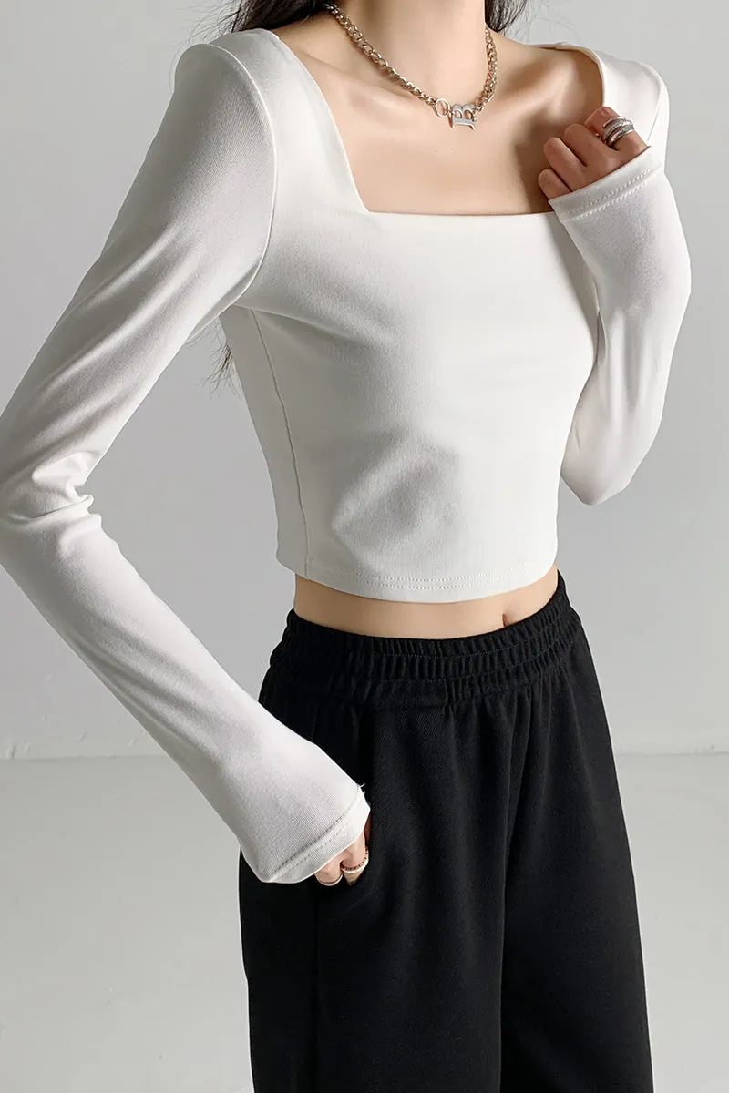 Richie House Women's Long Sleeve Casual Crop Top Ribbed Knit Slim Fitted T-Shirt RHW4065