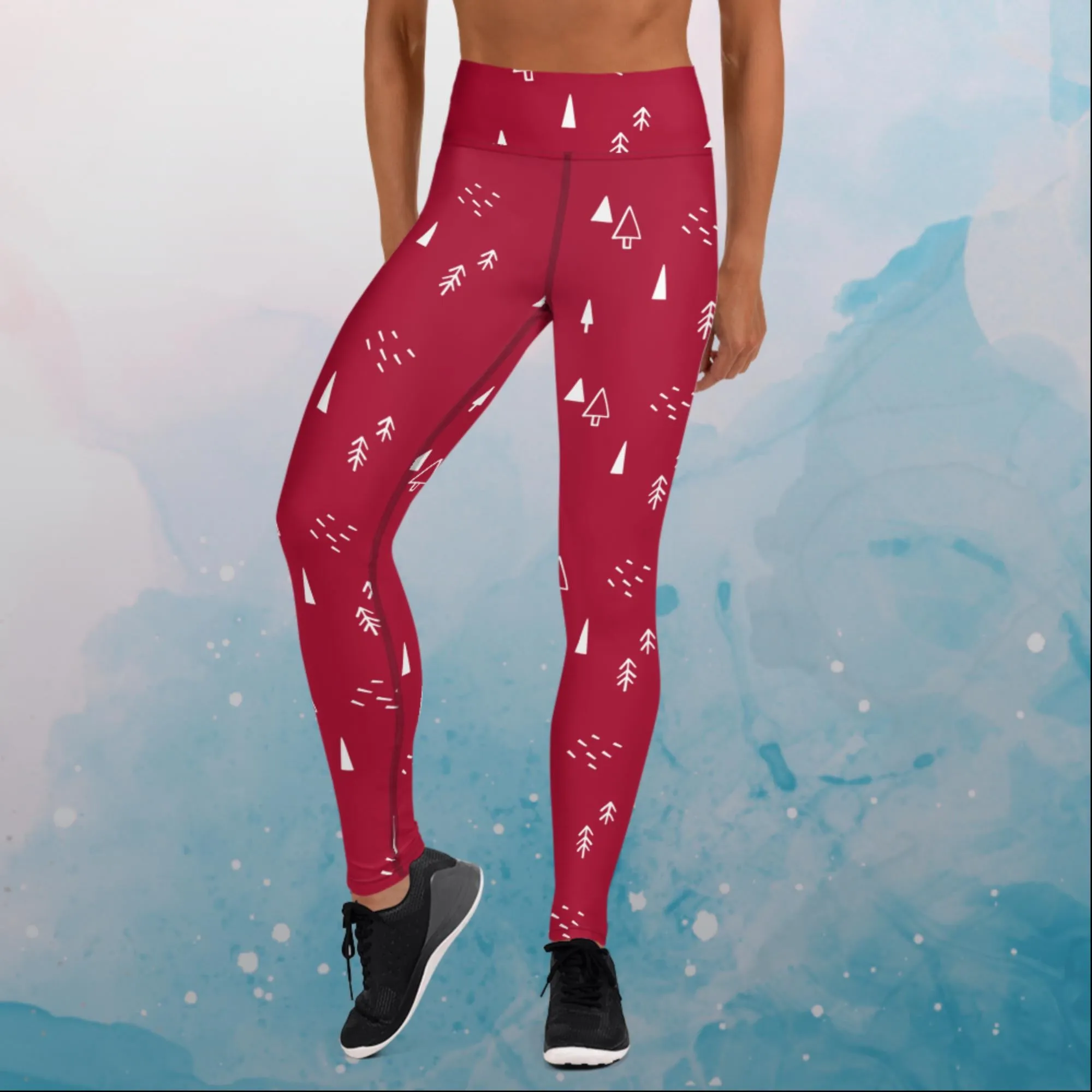 Scandinavian Forest Red High Waist Leggings for Christmas