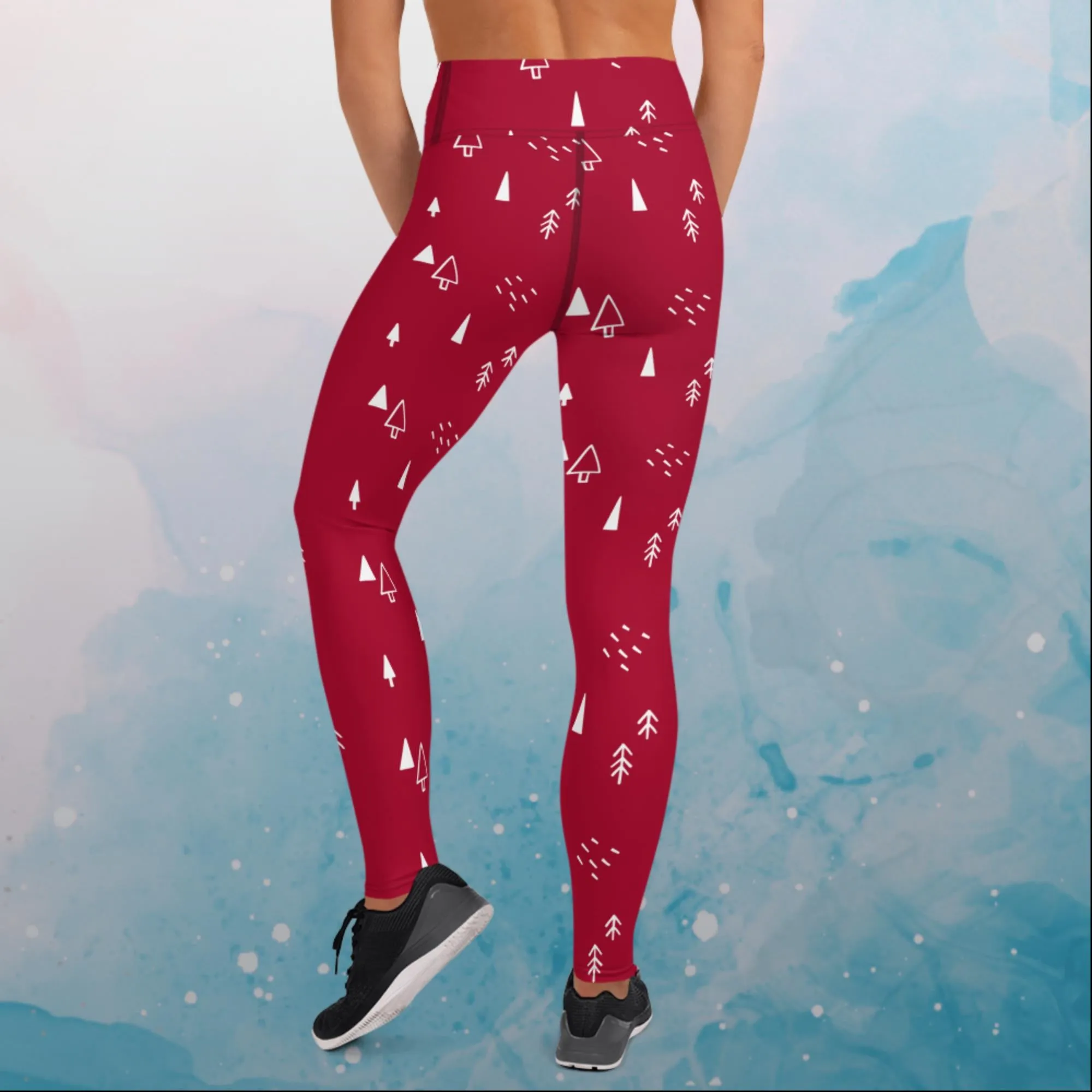 Scandinavian Forest Red High Waist Leggings for Christmas