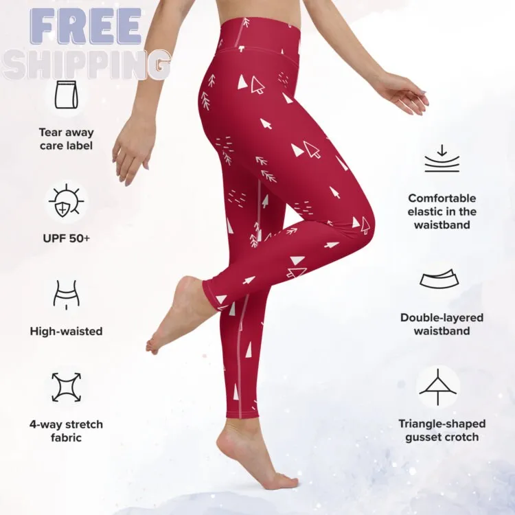 Scandinavian Forest Red High Waist Leggings for Christmas